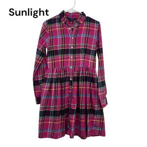 Ralph Lauren Girls Pink Plaid Button-Down Long-Sleeve Dress Size 16 100% Cotton